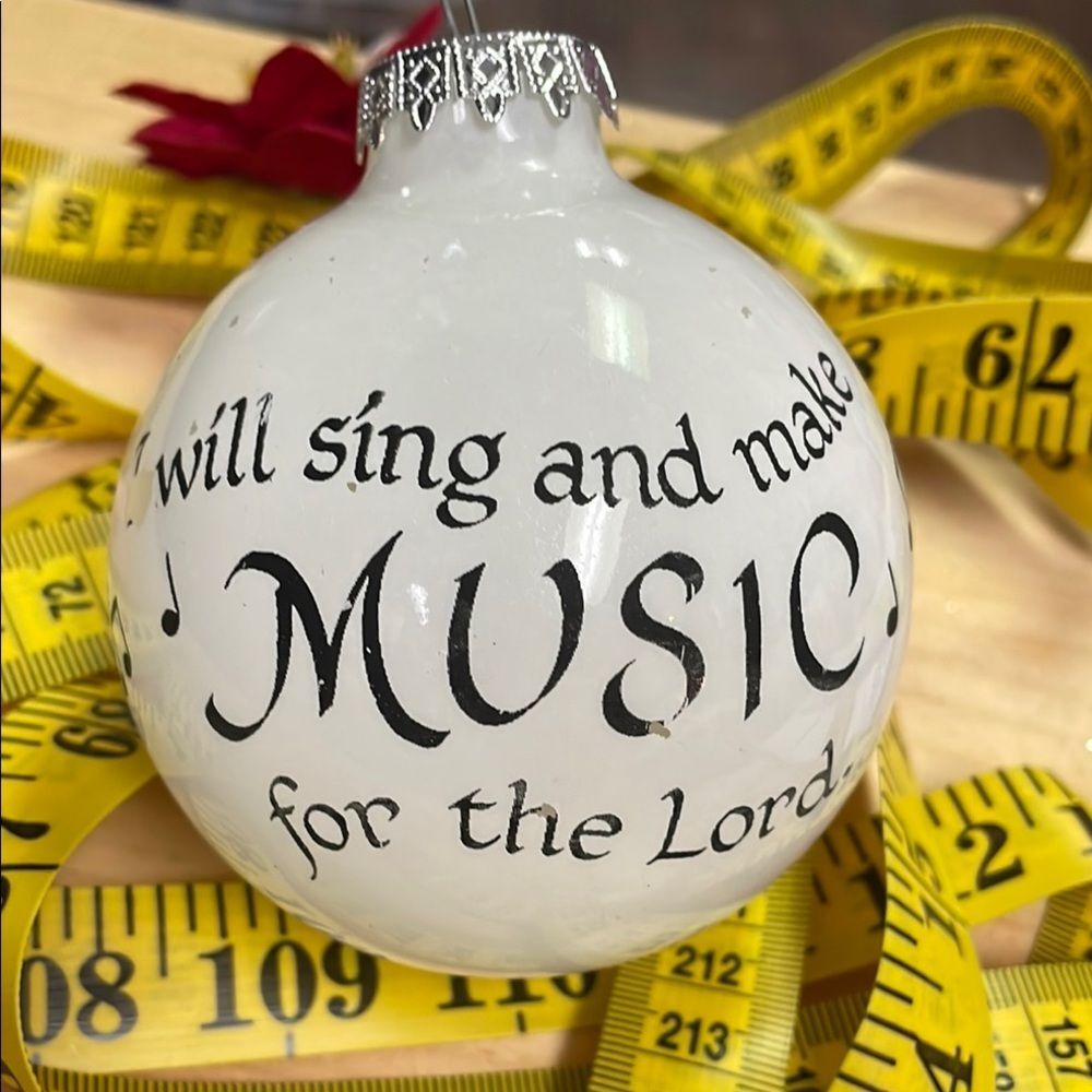 White Holiday Ornament with Musical Quote